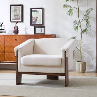 34" Mid-Century Modern Accent Chair w/ Deep Cushions & Wide Armrests - Ideal for Living Room Bedroom Office