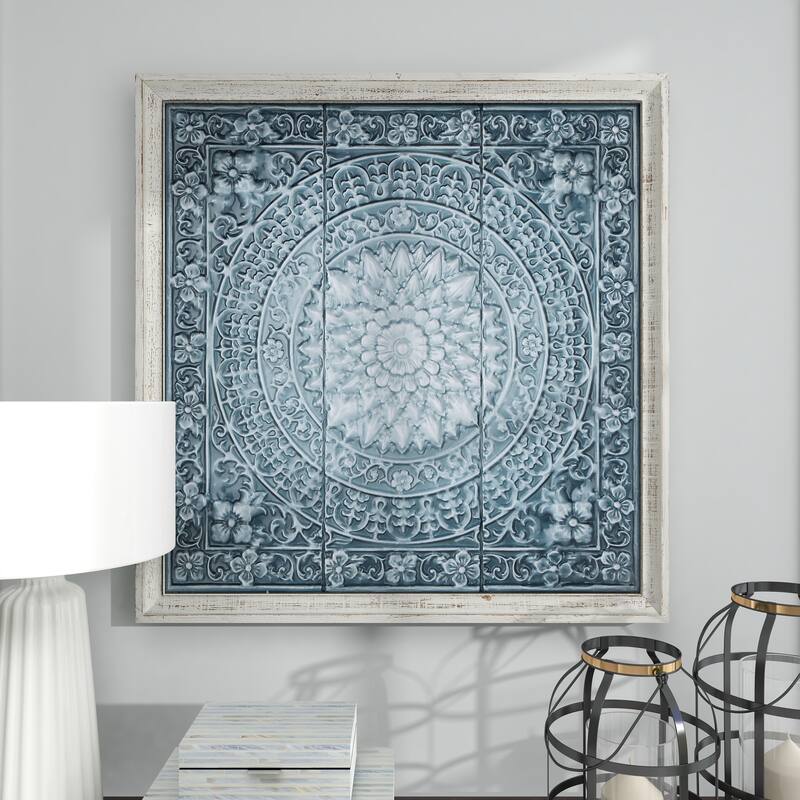Blue Metal Scroll Home Wall Decor with Embossed Details