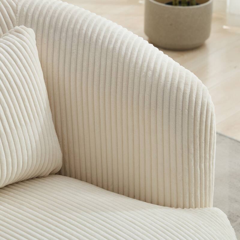 34.25 "Wide Upholstered Corduroy 360° Swivel Barrel Soft Accent Chair with Pillow, Circular Reading Armchair Lounge