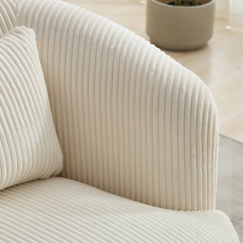 Ivory Corduroy Metal Swivel Armchair with Pillow and Foam Cushion - 34.25” D x 34.25” W x 28.74” H