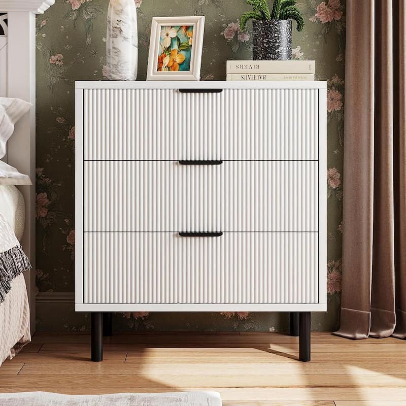 27.6'' Fluted 3 Drawer Dresser, with Anti-Tipping Device - White