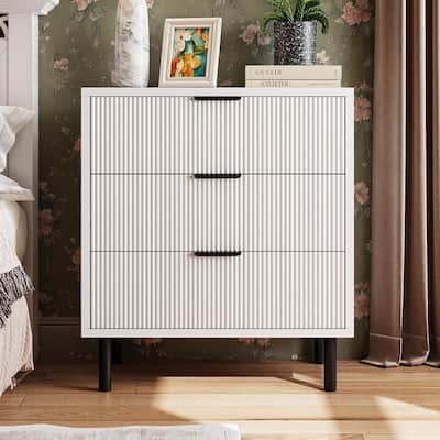 27.6'' Fluted 3 Drawer Dresser, with Anti-Tipping Device