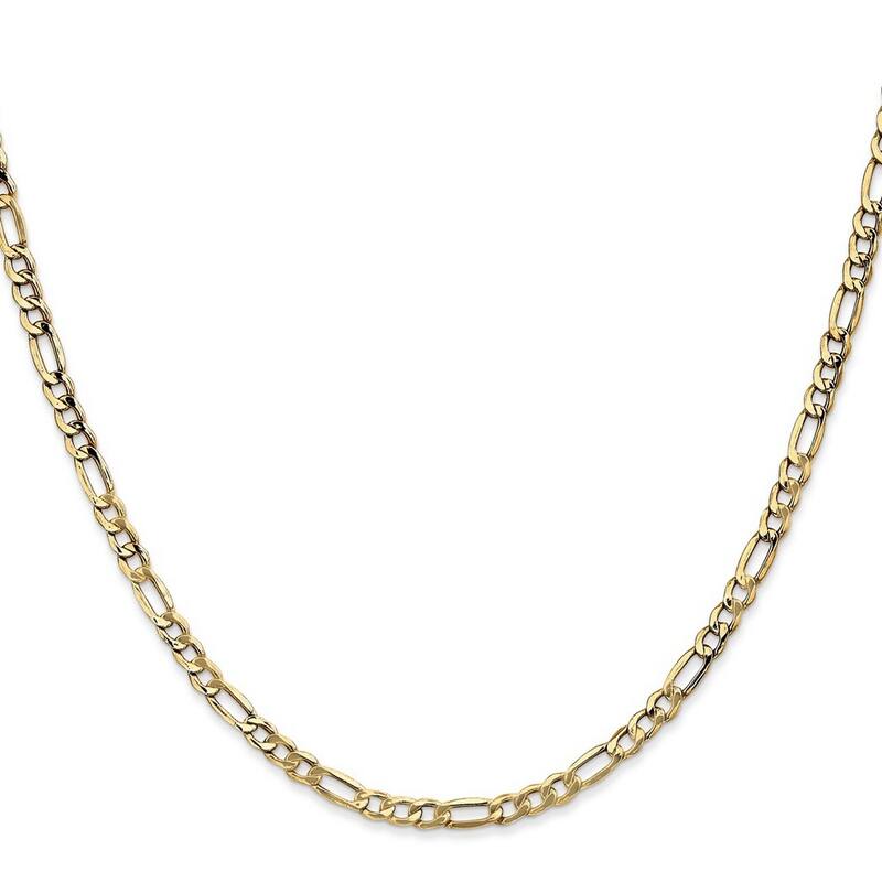 Curata 14k Yellow Gold 3.5mm Semi-solid Figaro Chain Necklace (Lobster) Options 16 18 20 22