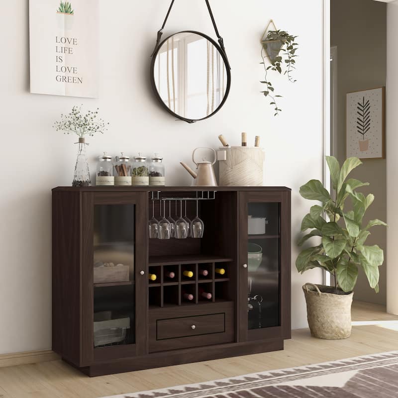 Furniture of America Rustic Espresso 6-shelf Dining Buffet with Wine Rack