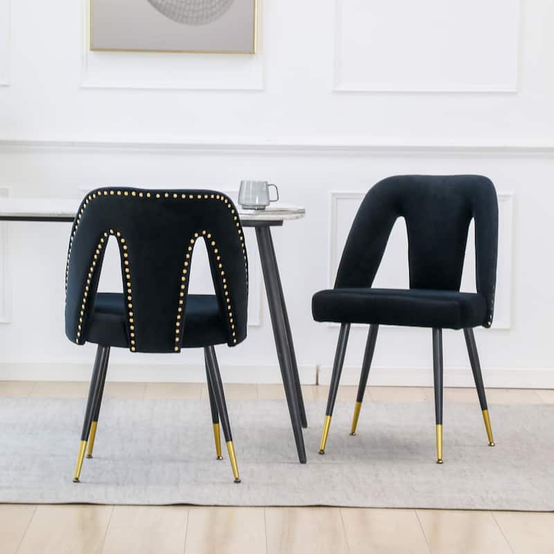Velvet Upholstered Dining Chair with Nailheads