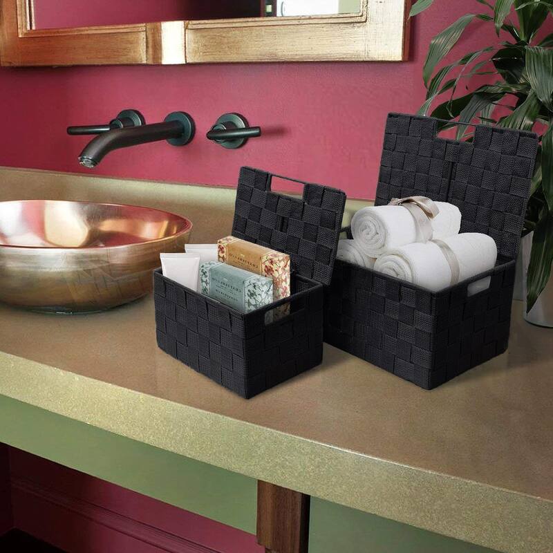 Weave Stackable Basket Set, 3 Pieces (Black)