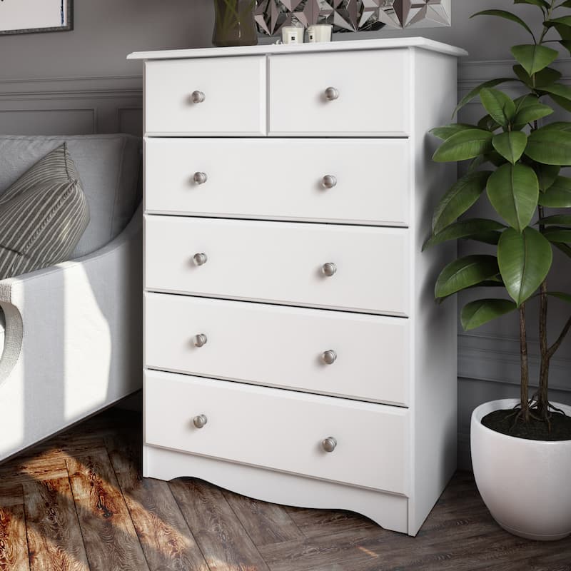 Palace Imports Solid Wood 6-Drawer Chest with Metal or Wooden Knobs - White-Metal Knobs
