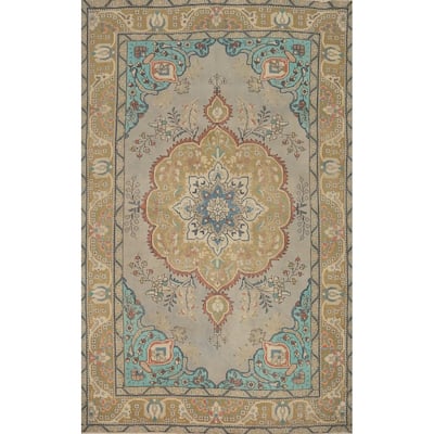 Hand Knotted Oriental 100% Wool Carpet Traditional Medallion Greys & Charcoal Tabriz Area Rug - 9' 3'' X 6' 7''