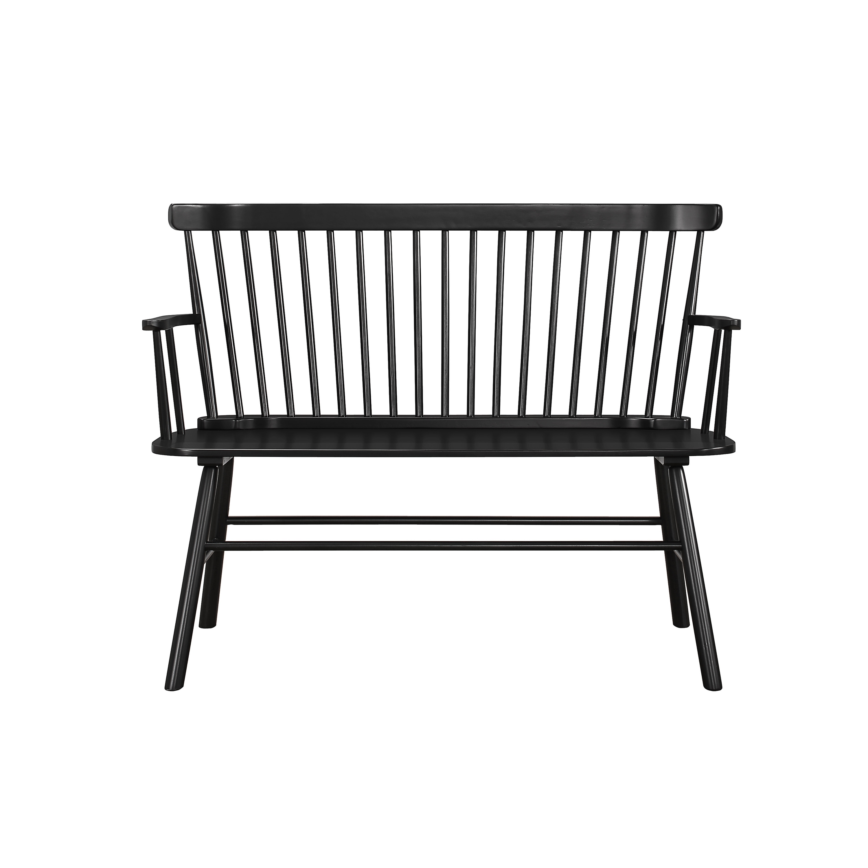 Casual Farmhouse Wood Spindle Back Bench In Black Finish