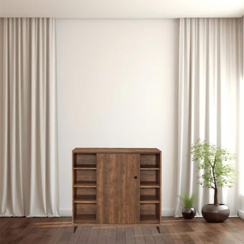 Shoe Storage Cabinet with 4 Compartments, Adjustable Shelves, and Durable Synthetic Wood Construction for Hallway or Entryway