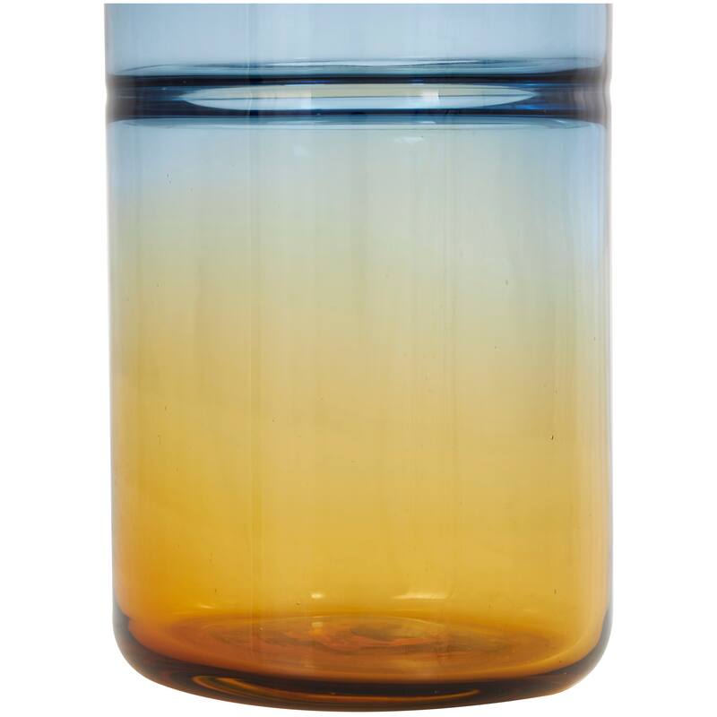 Blue Glass Handmade Ombre Vase with Yellow Base