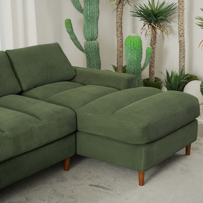 Lesly 132 in. Square Arm Polyester Corduroy Upholstery U-Shaped Chaise Deep-Seated Oversized Sectional Sofa