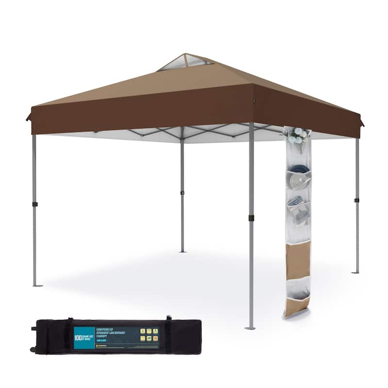 10' x 10' Pop Up Outdoor Canopy Tent Commercial Instant Reinforce Canopies with Wheel Carry Bag & Storage Pocket - Dark & Light Brown