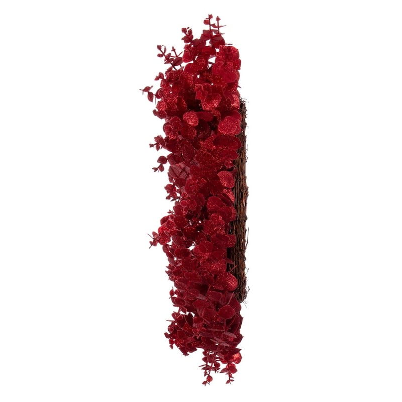 Vickerman 24" Red Artificial Eucalyptus Glitter Wreath.