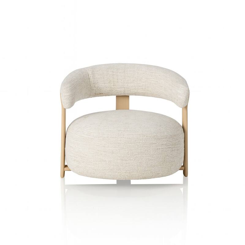 Modern Upholstered Lounge Chair With Curved Back With Wood-look Metal Frame