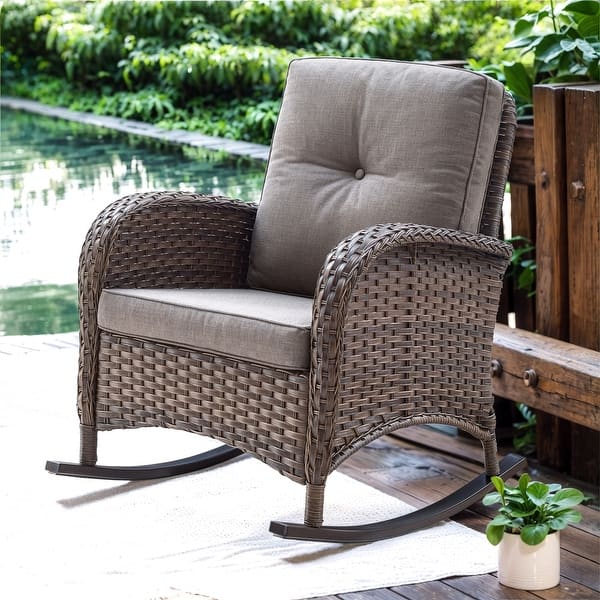 Round Wicker Rocker Rattan Wicker Rocker Chair for Outside - Bed Bath & Beyond - 42532213