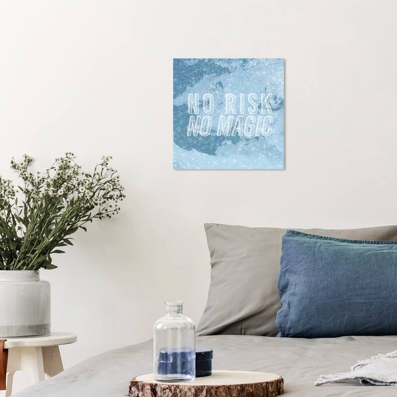 Wynwood Studio Prints Typography No RIsk No Magic Sparkle Blue Modern & Contemporary Wall Art Canvas Print - 12 x 12
