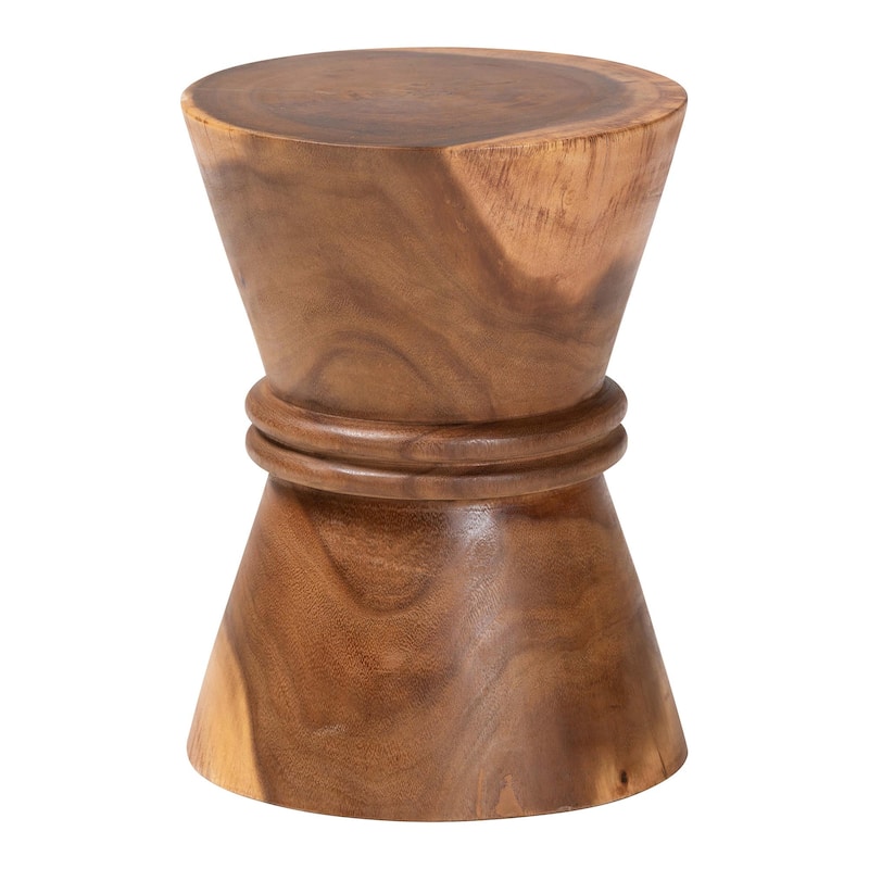 Samira Solid Suar Wood Side Table - Handcrafted Sculptural End Table with Hourglass Design, Modern Boho Style