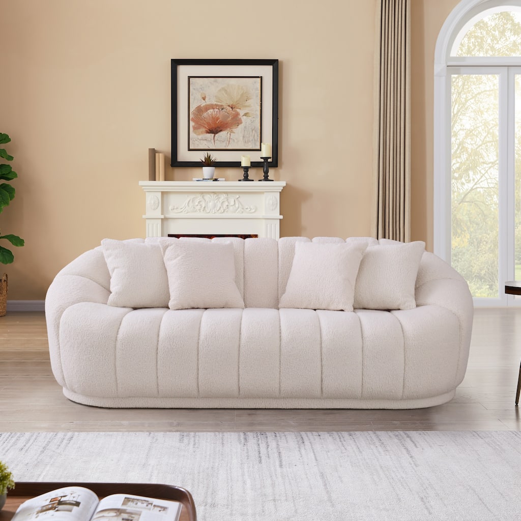 Forren Modern Japandy Style Tight Back Boucle Couch