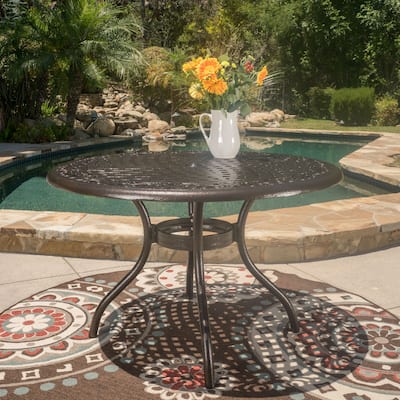 Hallandale Round Aluminum Bronze Dining Table by Christopher Knight Home
