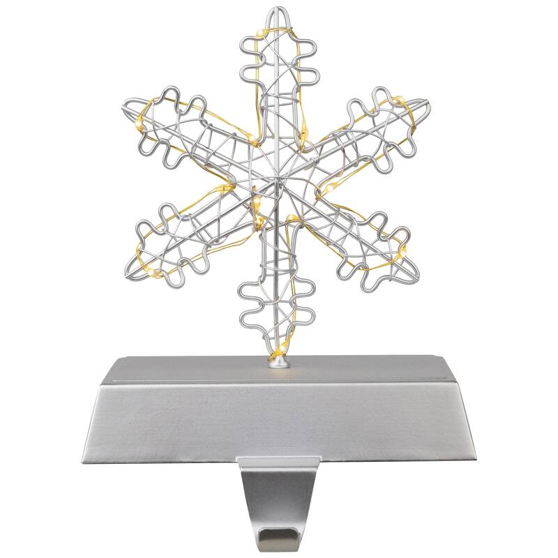 LED Lighted Wire Snowflake Christmas Stocking Holder - 6.25" - Silver