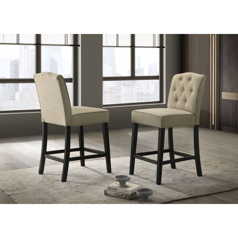 Set of 2 Beige Fabric Counter Height Chairs with Black Finish Legs - Beige