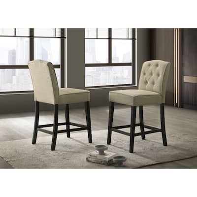 Set of 2 Beige Fabric Counter Height Chairs with Black Finish Legs