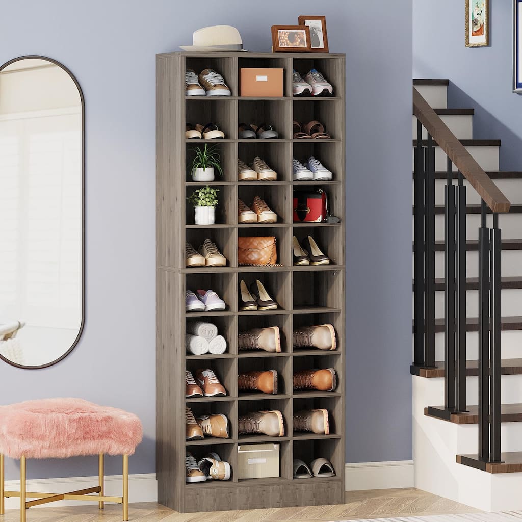 70.9 Inches Tall Wood Shoe Storage Cabinet with 30 Cubbies - 10-tier