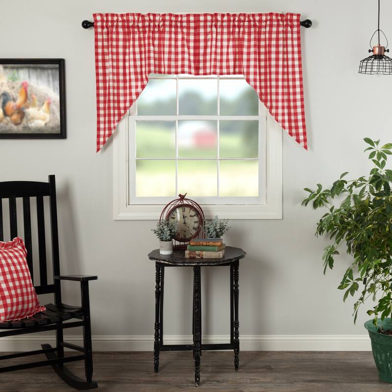Annie Buffalo Check Swag Set - Swag 36x36x16 - Swag 36x36x16 - Country Red/Antique Creme