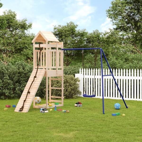 slide 2 of 17, vidaXL Swing Set Outdoor Backyard Wooden Playground Equipment for Kids Age 3-8 97.6" x 102" x 93.7" Pine