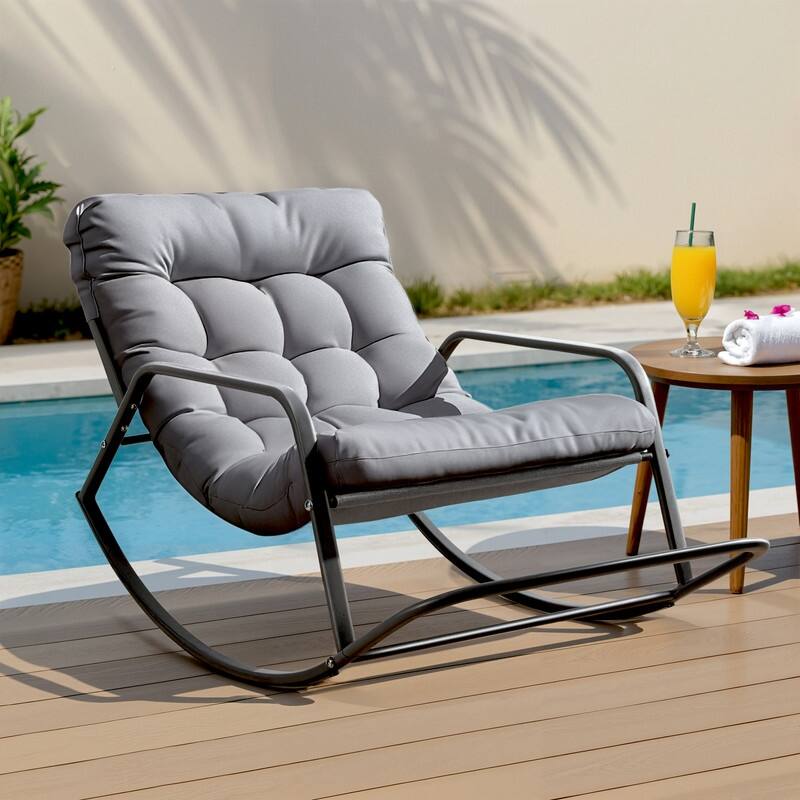 FINCATI Outdoor Patio Rocking Chair, Papasan Chair Rocker, Oversized Padded Rocking Chair, Lounge Rocker with Cushion
