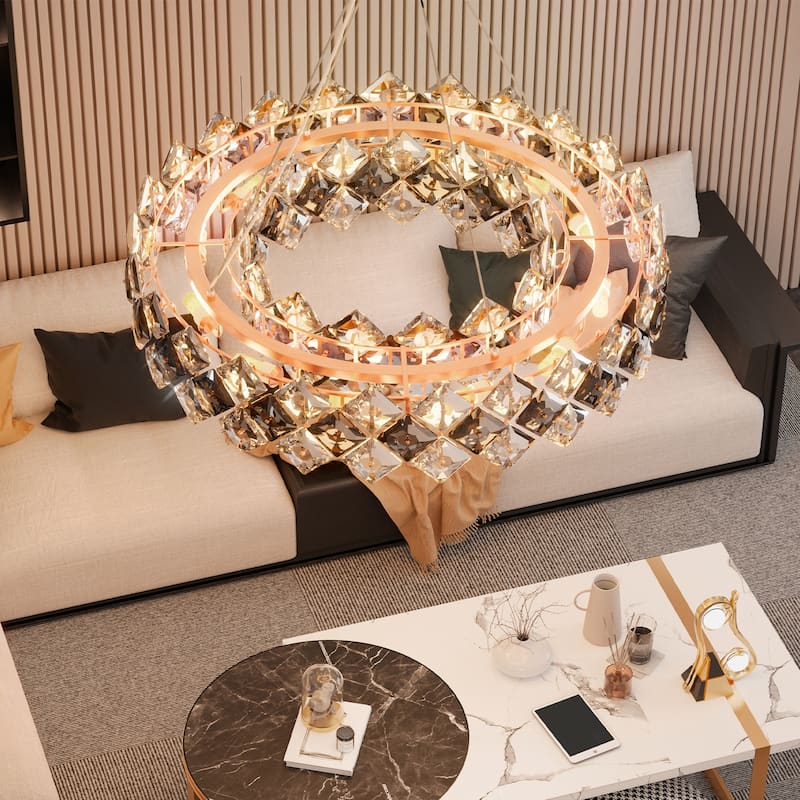 60cm/80cm Large Size Three Clolor Crystal Chandelier Elegant Ceiling Light for Home, Cafe Bar, Hotel