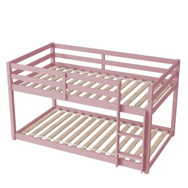 slide 2 of 7, Twin over Twin Floor Bunk Bed Low Bed Frame, Pink Pink - Twin