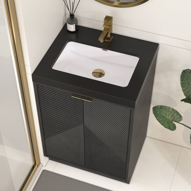 Milano 24" Freestanding Bathroom Vanity with Black Acrylic Sink