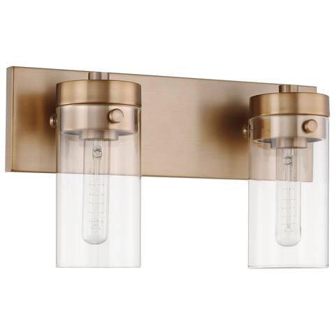 Intersection 2 Light Vanity Burnished Brass with Clear Glass