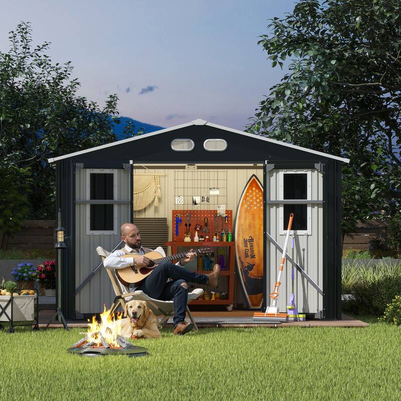 Outdoor Storage Shed, 8x10 protective film, four daylight Windows Lockable Doors,A practical and thoughtful gift