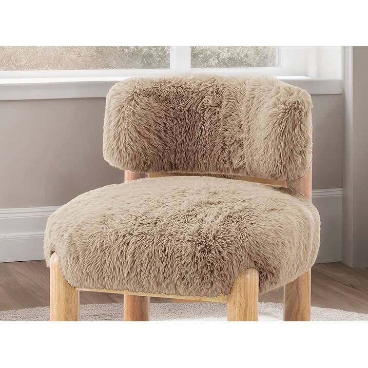 Mushroom Finish Accent Chair Fur Fabric Wooden Legs Curved Backrest Contemporary Primary Living Room