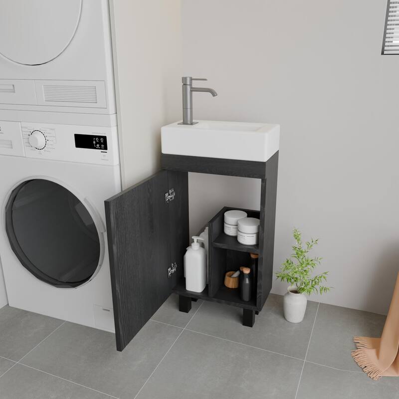 GDFStudio - Dominic 16-Inch Compact Freestanding Bathroom Vanity with Undermount Ceramic Sink and Smart Storage Cabinet