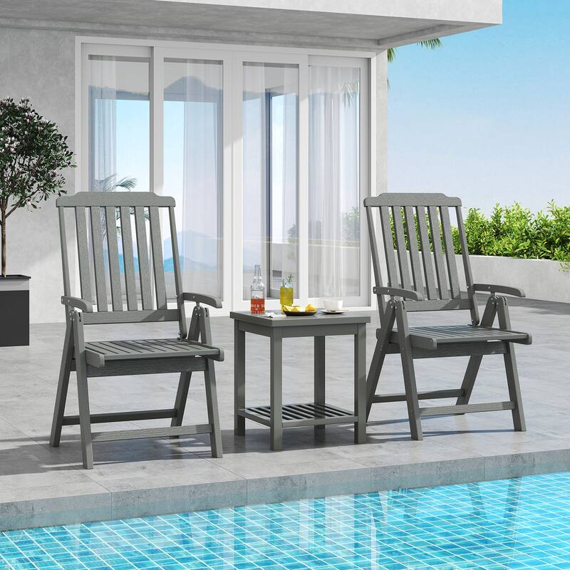 Gymax 2PCS Foldable Patio Chair w/Armrest Curved Back Slatted Seat for