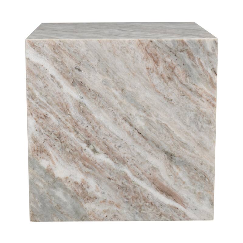 Evelyn 15" Contemporary Natural Marble Handmade Cube End Table, Gray/Beige, by JONATHAN Y.