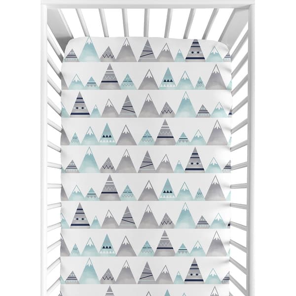 slide 2 of 6, Sweet Jojo Designs Navy Blue, Aqua and Grey Aztec Mountains Collection Fitted Crib Sheet