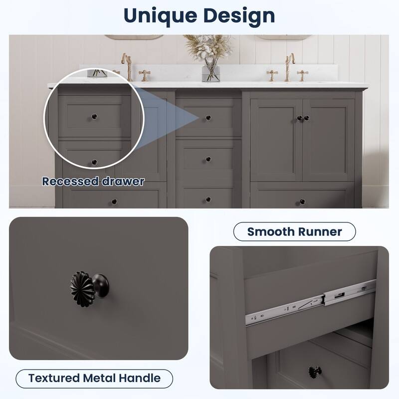 72-Inch Elegant Solid Wood Bathroom Vanity with Ceramic Top, Double Sinks, and Ample Storage