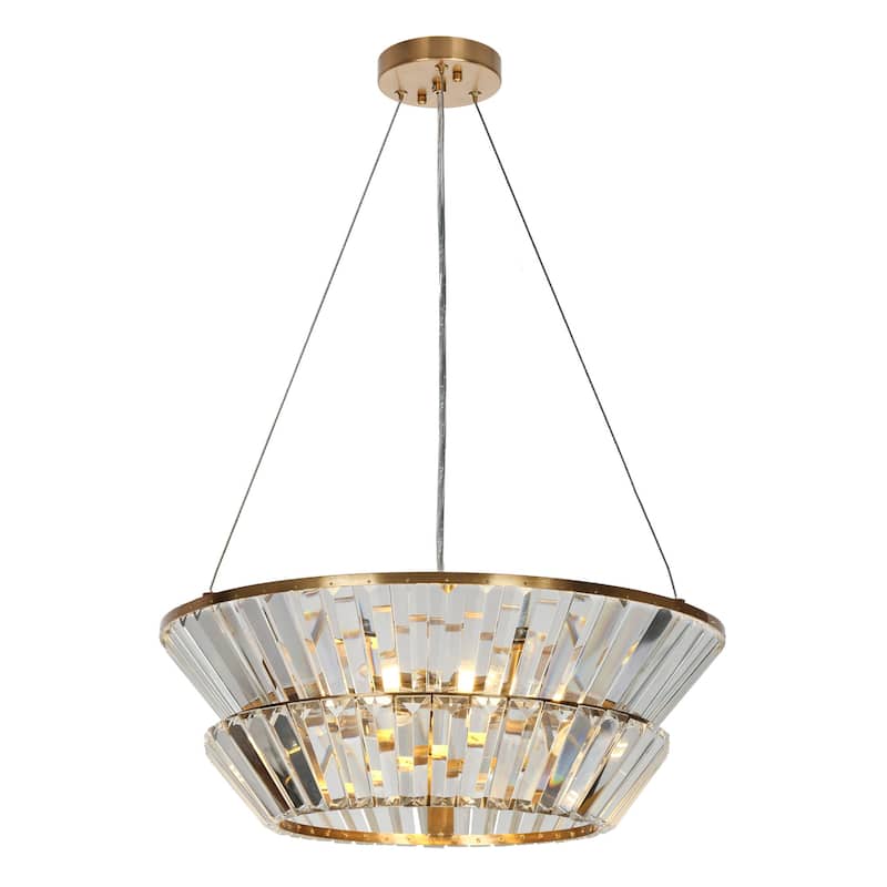 Modern 3-Light 2-Tier Crystal Drum Chandeliers - Gold