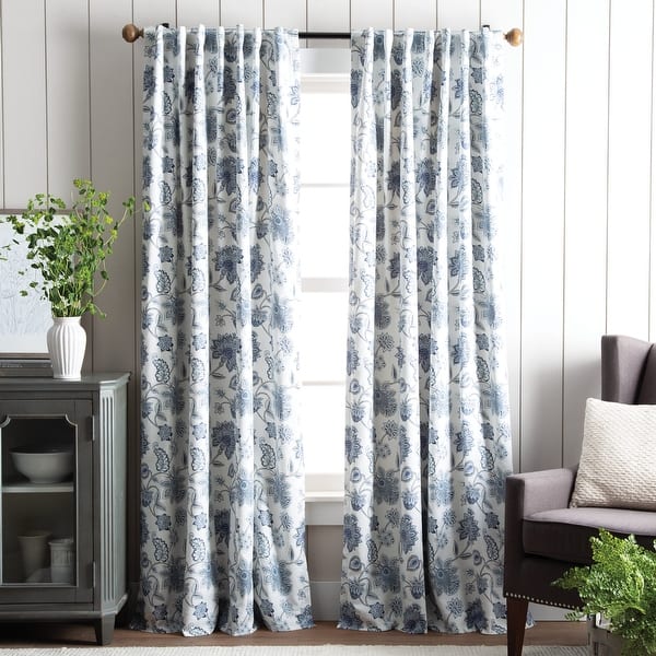 slide 2 of 7, Martha Stewart Jakarta Back Tab Curtain Panel Pair 95-inch - Indigo