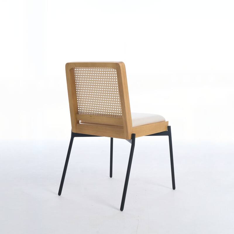 Accent Linen Dining Chairs with Rattan Backrest,Set of 2