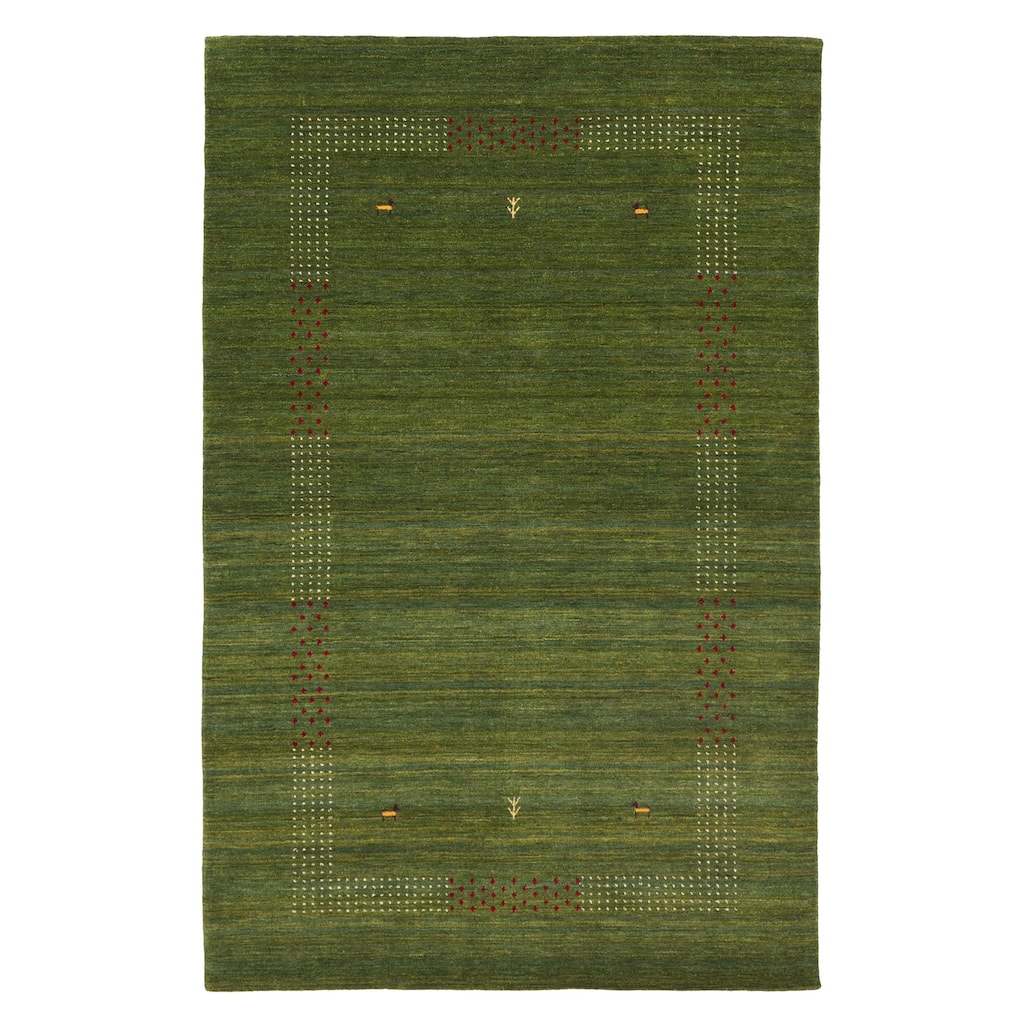 ECARPETGALLERY Hand Loomed Kashkuli Gabbeh Green Wool Rug - 5'0 x 7'11