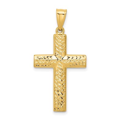 Curata 14k Yellow Gold 18" Textured Polished Reversible Cross Necklace - 36x18mm