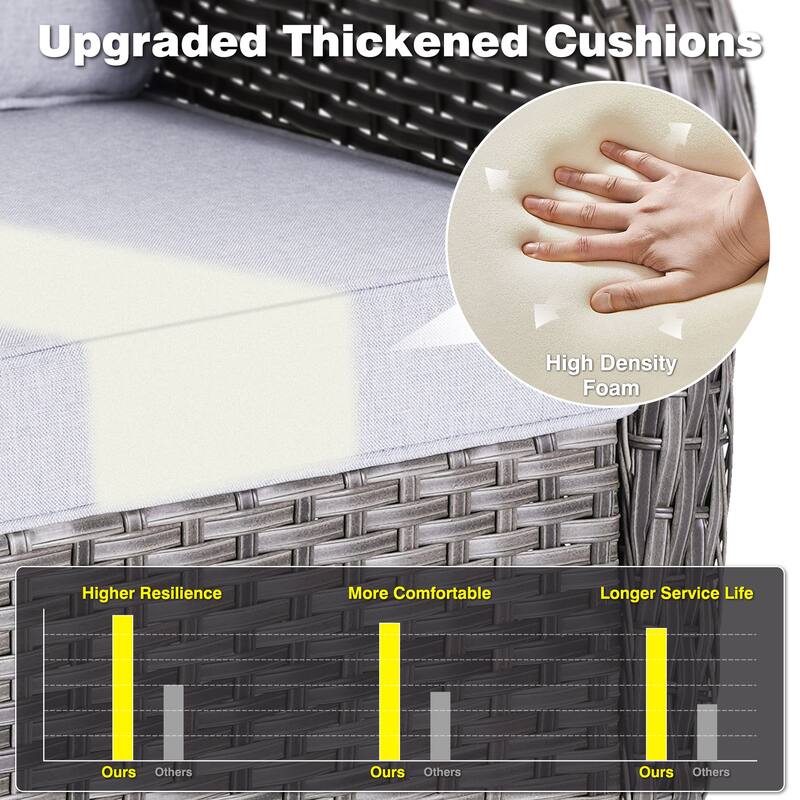 OVIOS 9-piece Patio Wicker Swivel Rocking Chair Set With Fire Pit