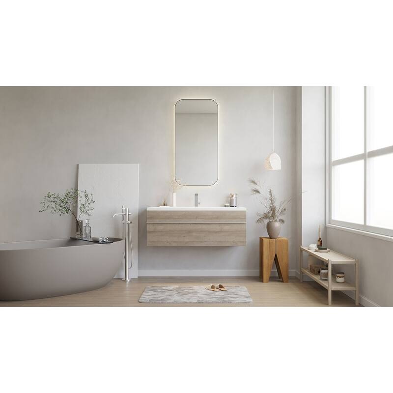 Trough Collection 42" Wall Mount Cultured Marble Top Bathroom Vanity with Sink and Drawer