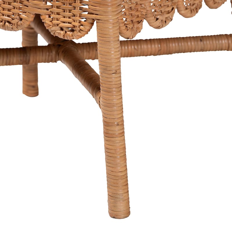 Abagale Natural Rattan Dining Chair - Handwoven Wicker Accent Side Chair with Floral Back and Removable Cushion